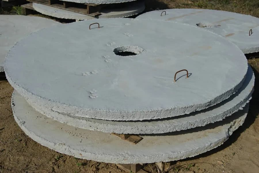 Tampas redondas de concreto empilhadas